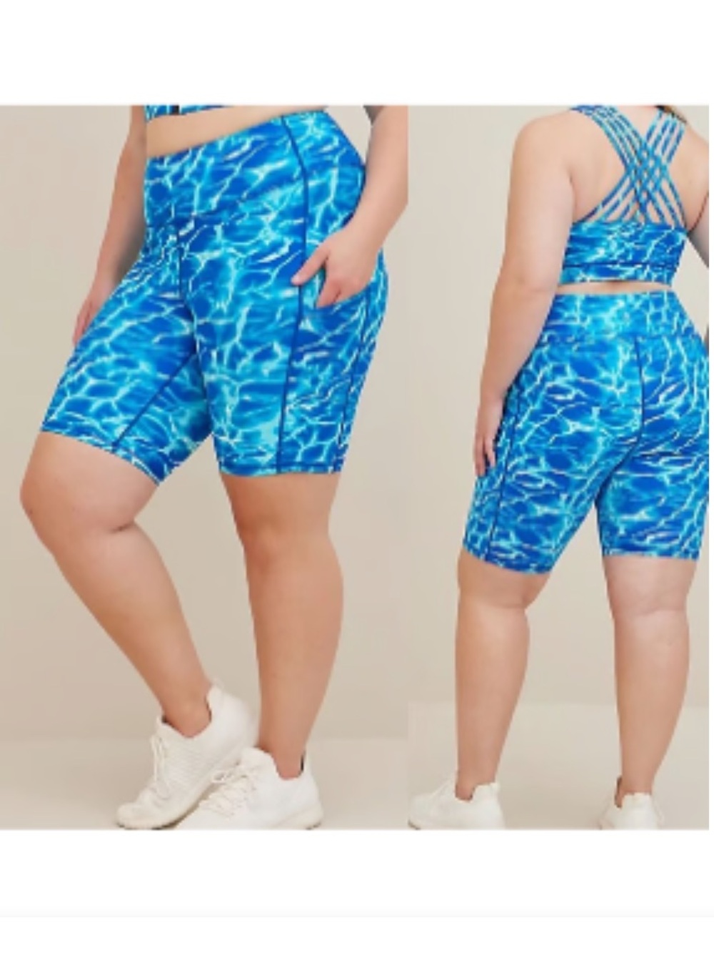 Torrid Blue Water Outline Pool Waves Active Bike Shorts Size 00 M/L